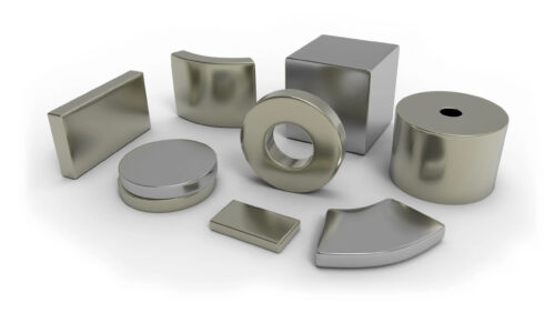 Assorted metal magnets in disc, ring, block, cube, arc, and cylinder shapes