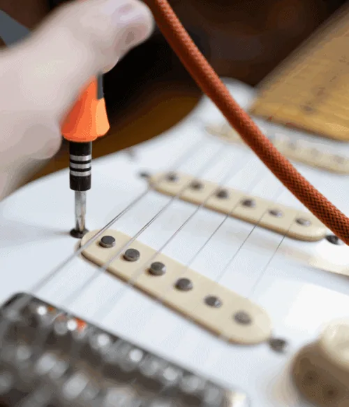 Closeup of a guitar pickup