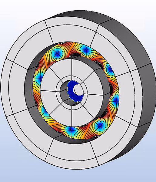 Image of the distribution of a magnetic field in an axial flux electric motor