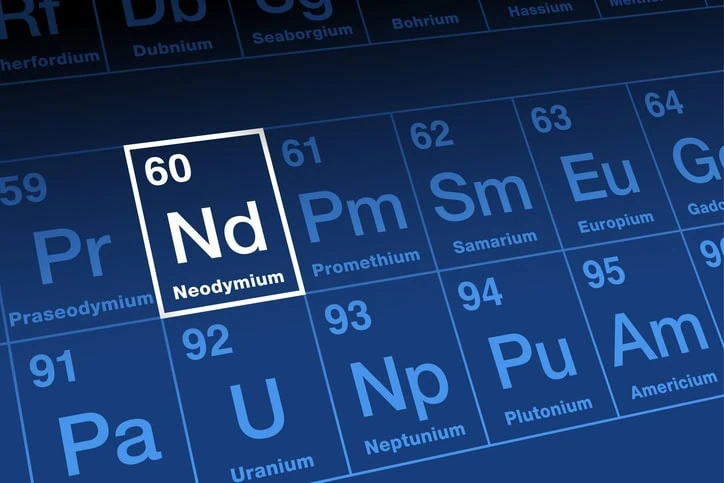 Periodic table graphic highlighting the Nd element.